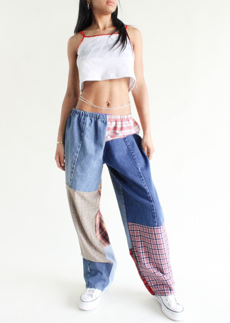 RCYCLD Flannel & Denim Combo Pieced Pants