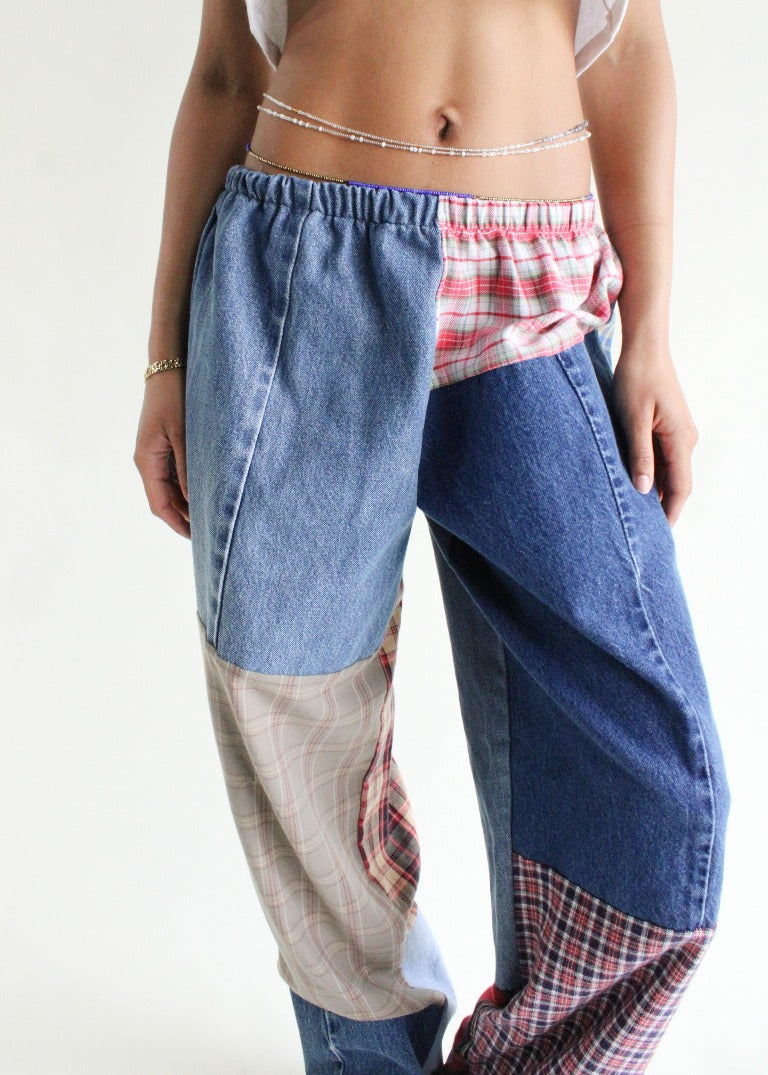 RCYCLD Flannel & Denim Combo Pieced Pants