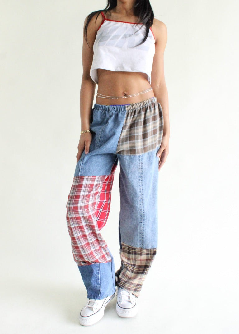 RCYCLD Flannel & Denim Combo Pieced Pants