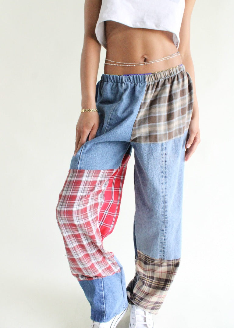 RCYCLD Flannel & Denim Combo Pieced Pants