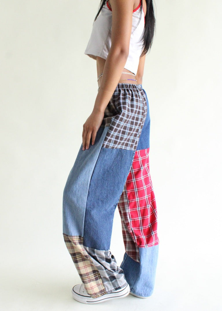 RCYCLD Flannel & Denim Combo Pieced Pants