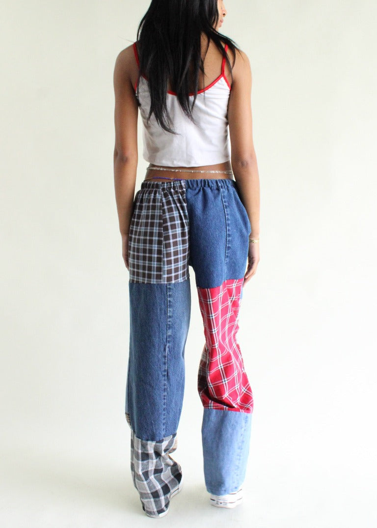 RCYCLD Flannel & Denim Combo Pieced Pants