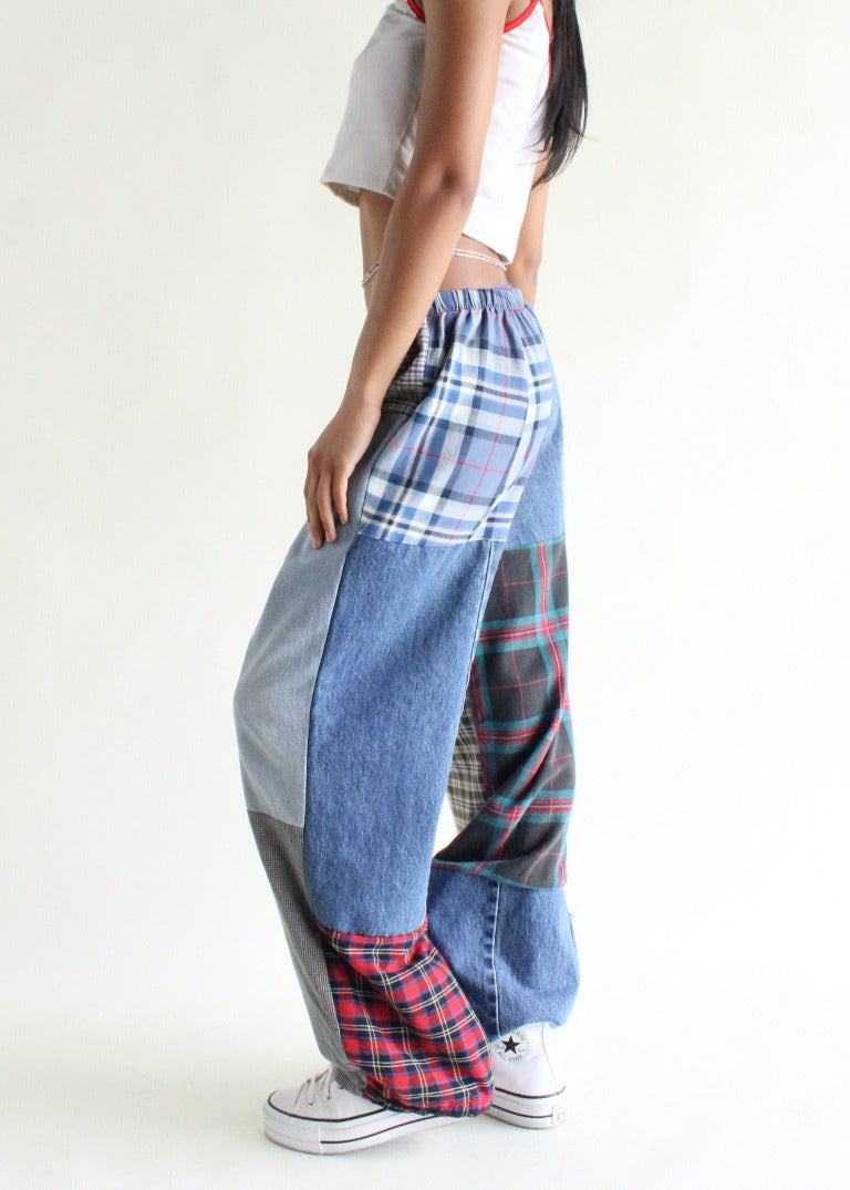 RCYCLD Flannel & Denim Combo Pieced Pants