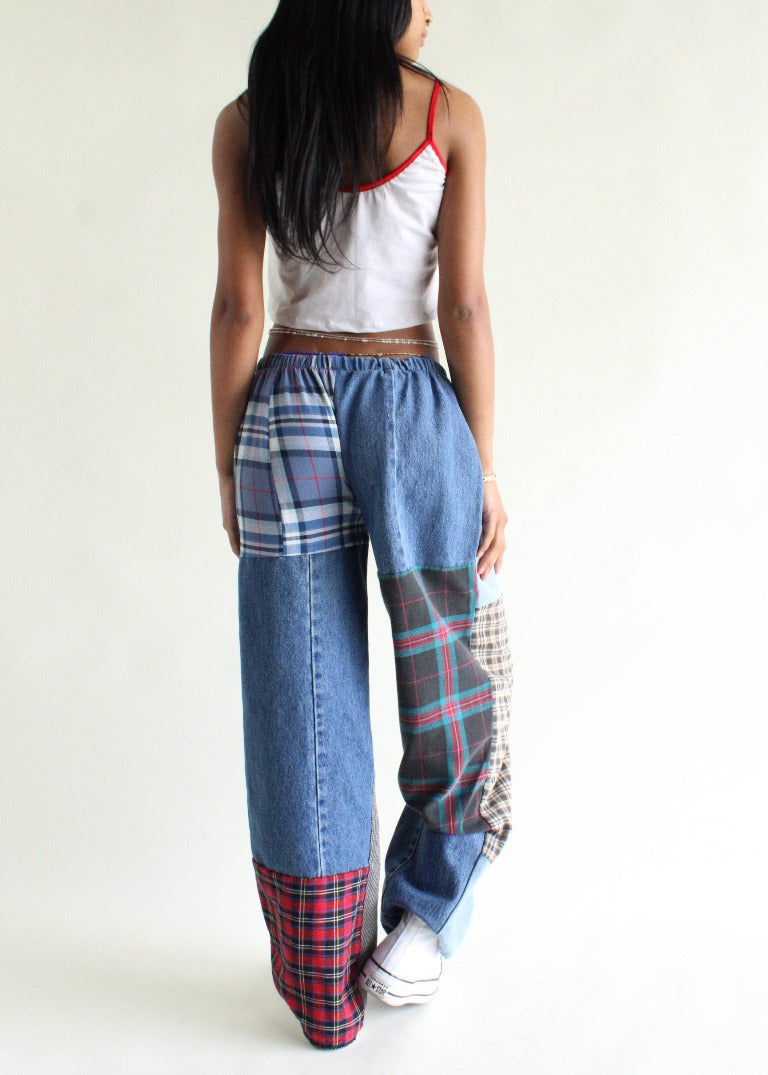 RCYCLD Flannel & Denim Combo Pieced Pants