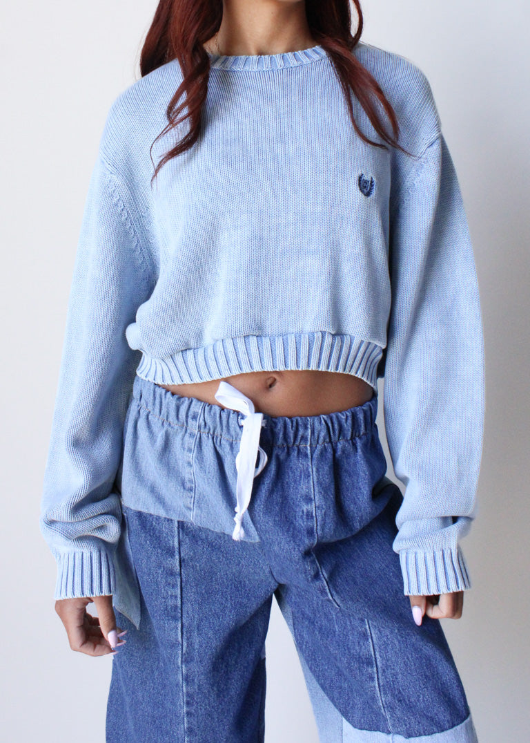 RCYCLD Acid Wash Cropped Knit Sweater - Recycled.Clothing