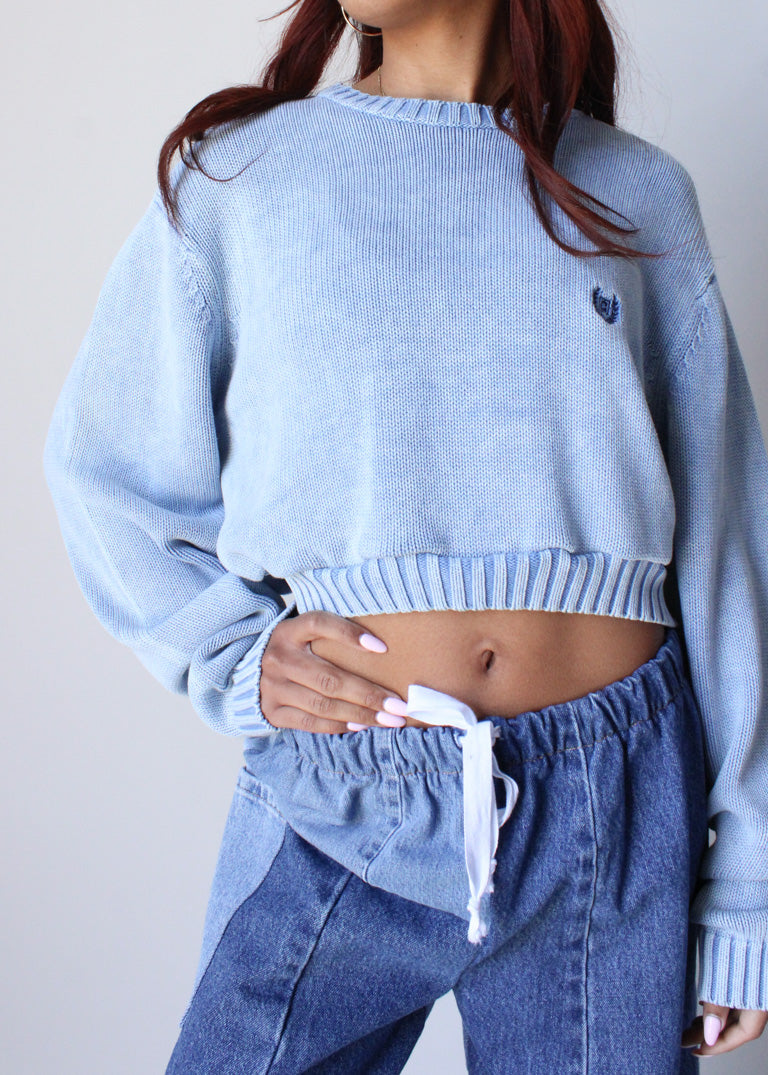 RCYCLD Acid Wash Cropped Knit Sweater