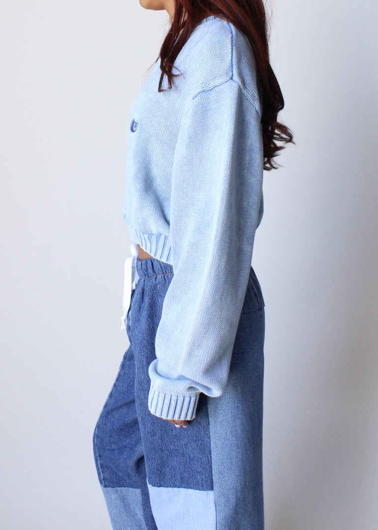 RCYCLD Acid Wash Cropped Knit Sweater - Recycled.Clothing