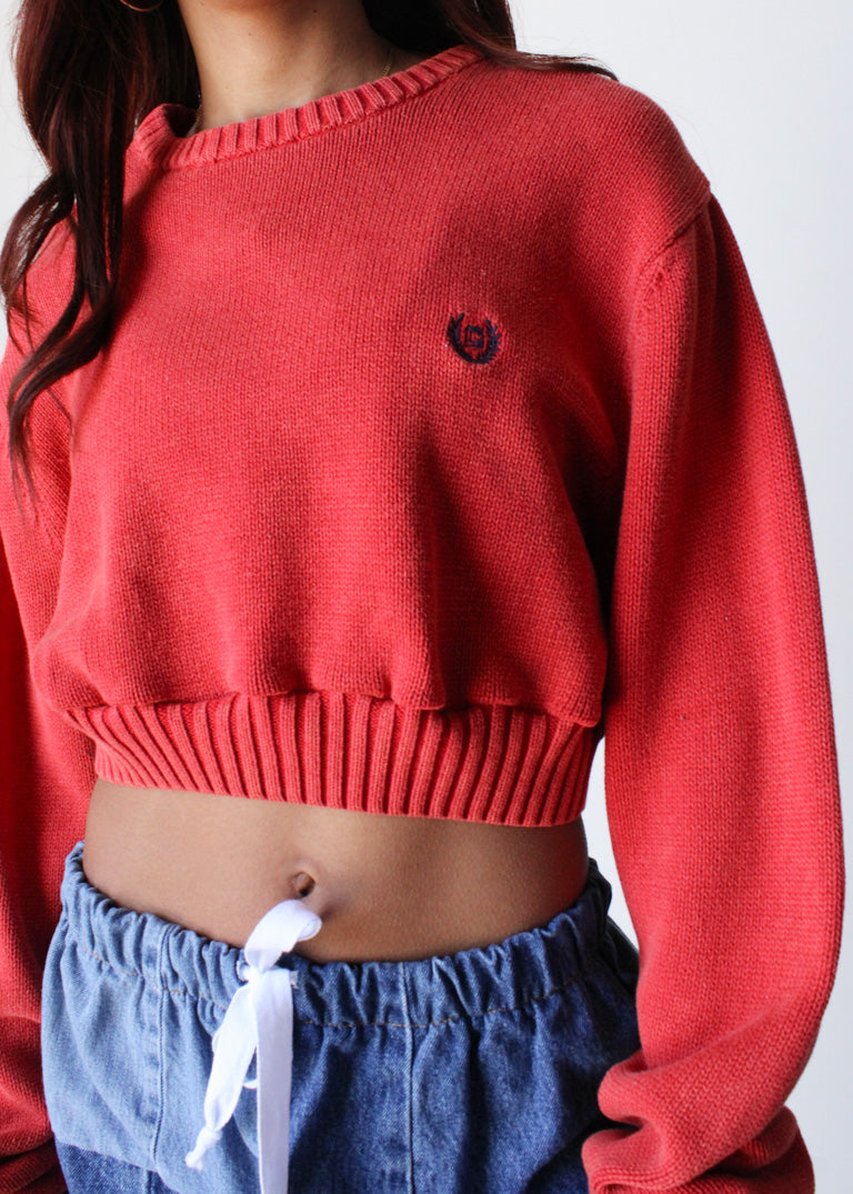RCYCLD Acid Wash Cropped Knit Sweater
