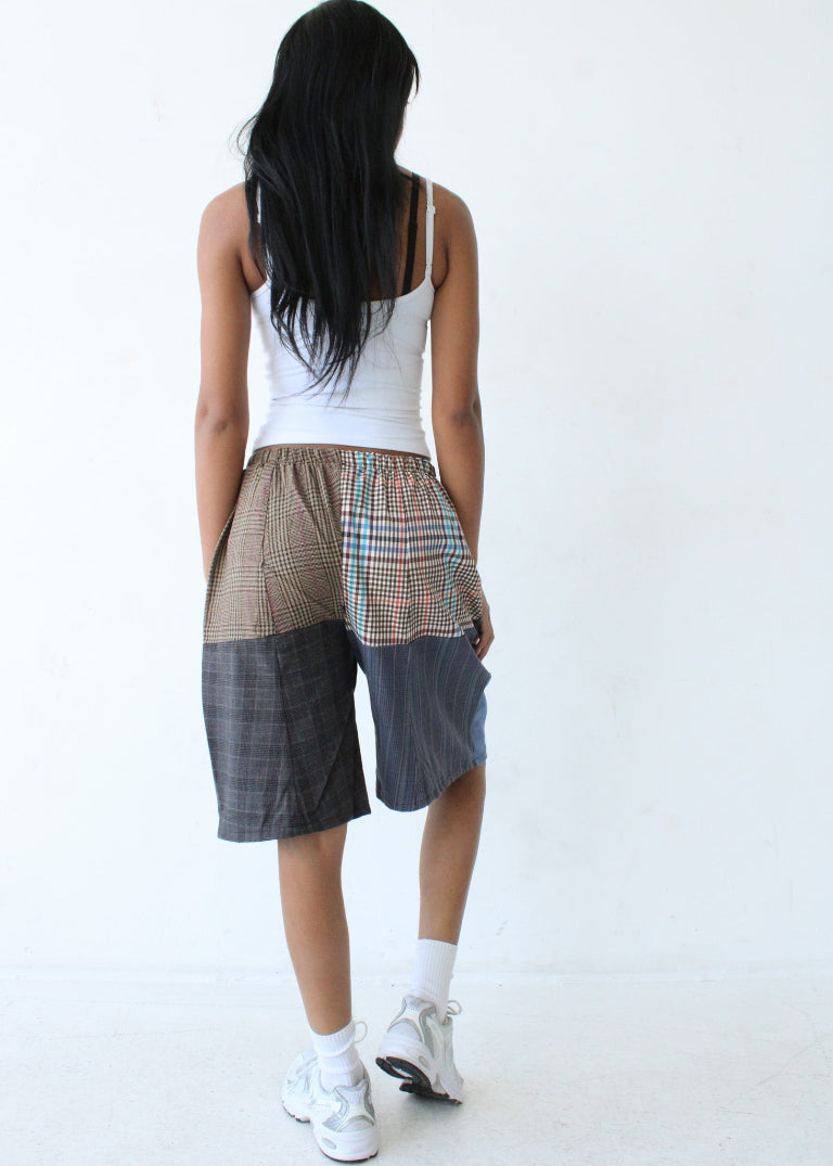 RCYCLD Long-Line Plaid Pieced Short