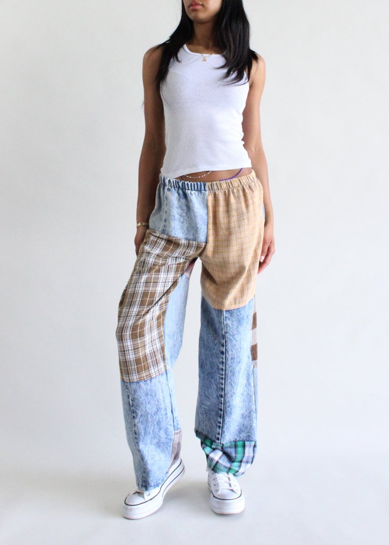 RCYCLD Flannel & Denim Combo Pieced Pants