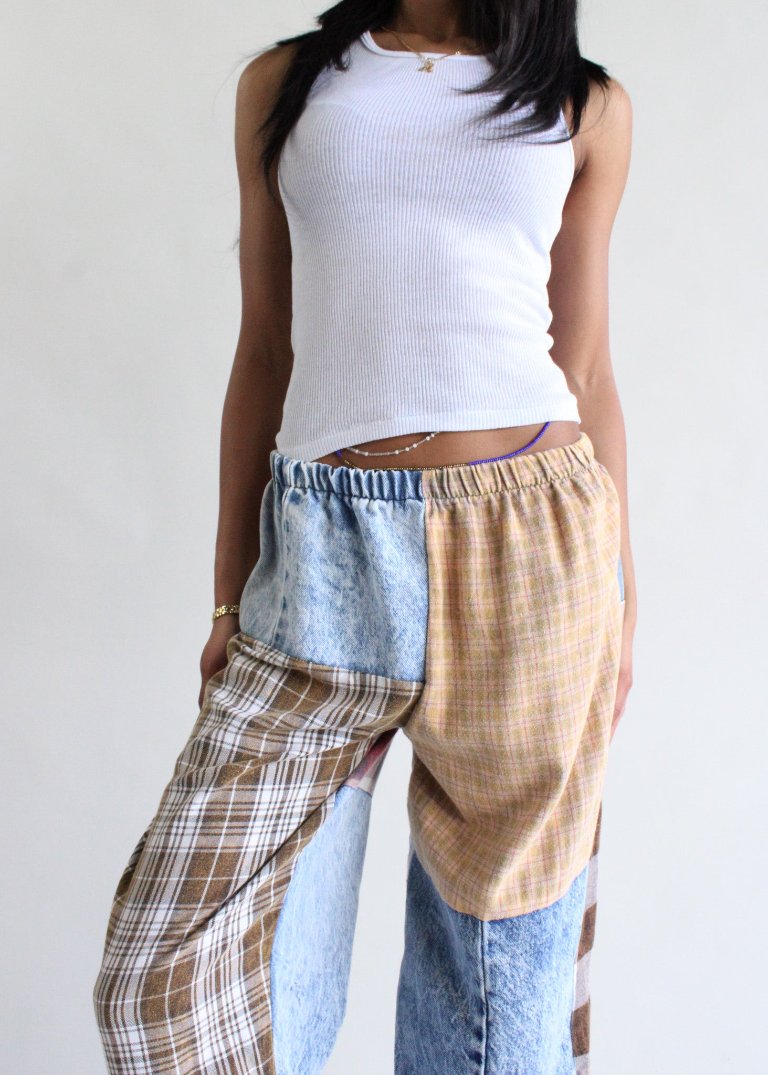 RCYCLD Flannel & Denim Combo Pieced Pants