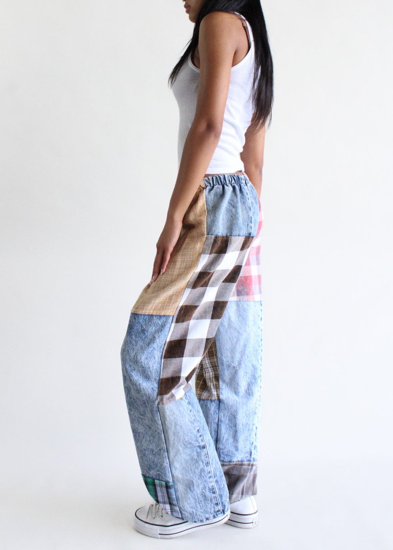 RCYCLD Flannel & Denim Combo Pieced Pants