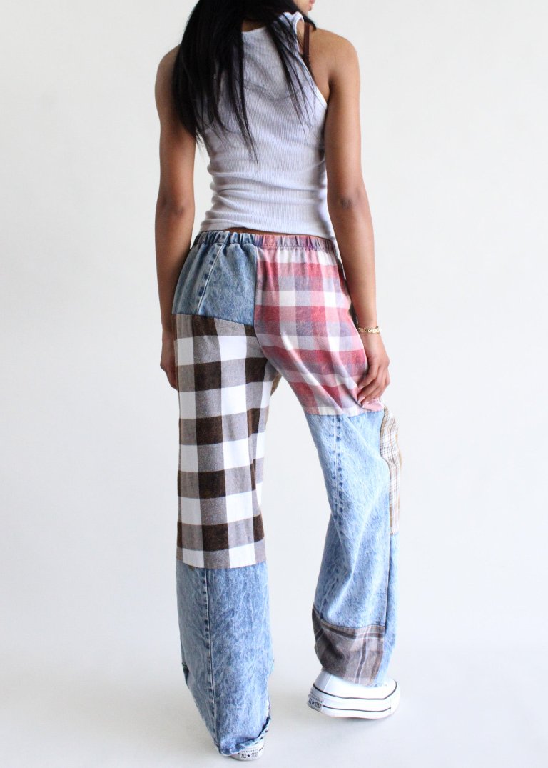 RCYCLD Flannel & Denim Combo Pieced Pants