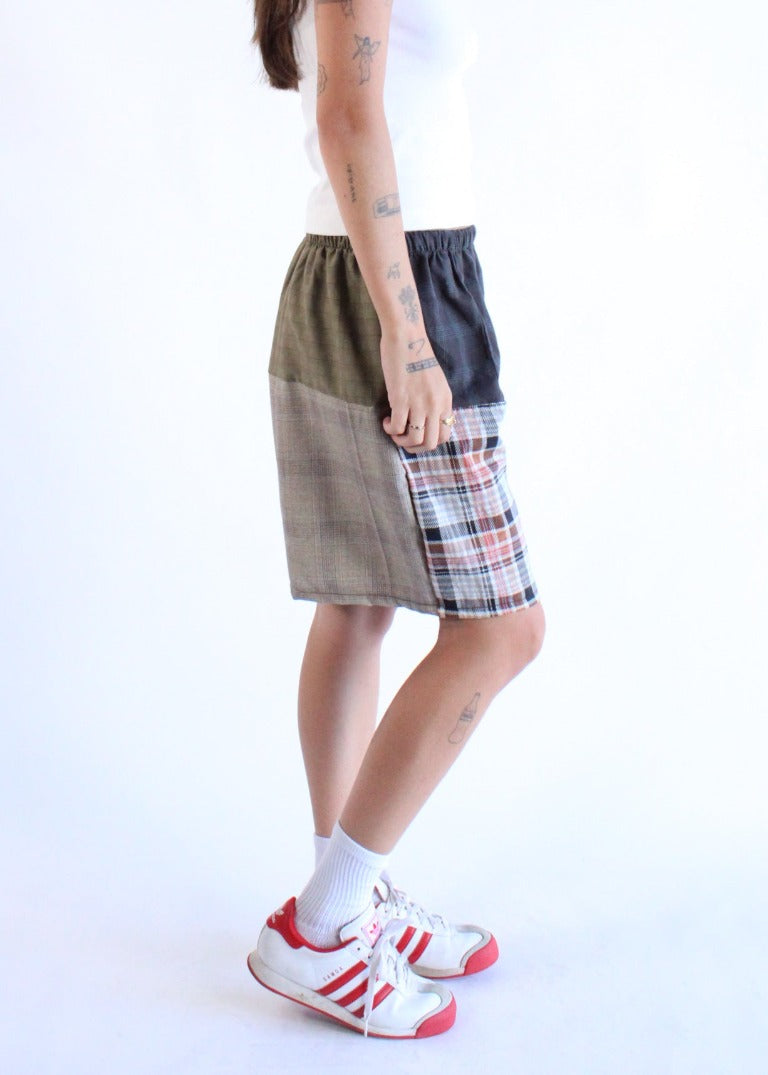 RCYCLD Long-Line Plaid Pieced Short