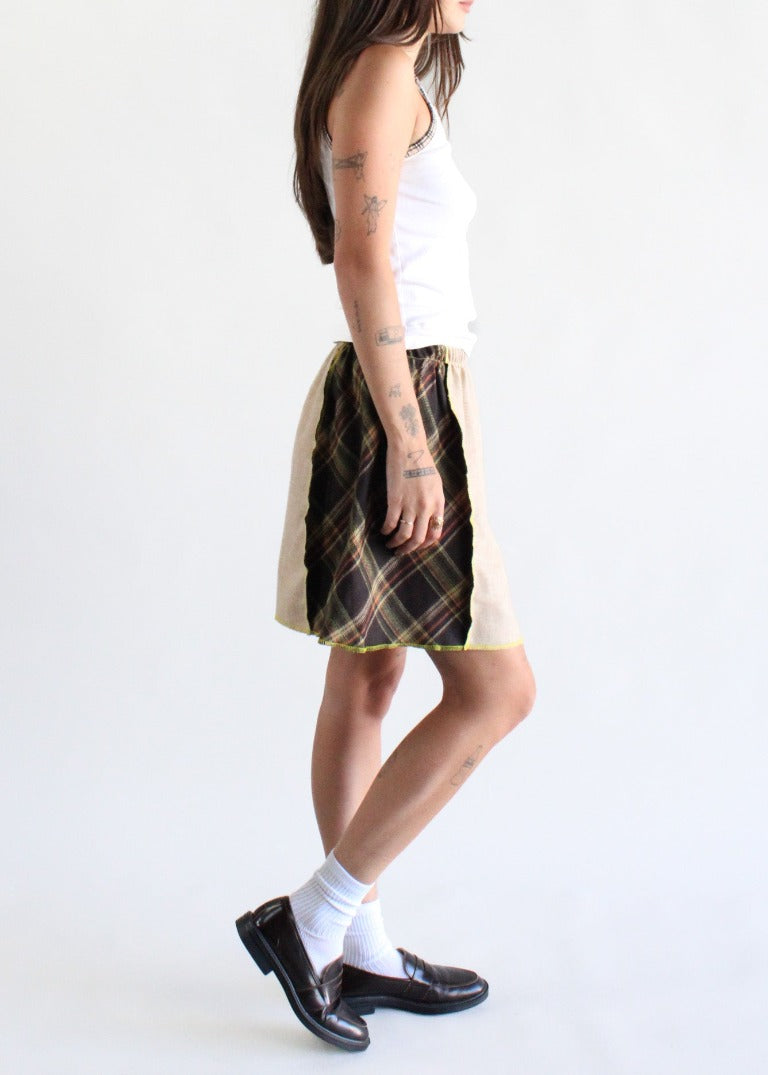 RCYCLD Solid x Plaid Wool Paneled Mini Skirt