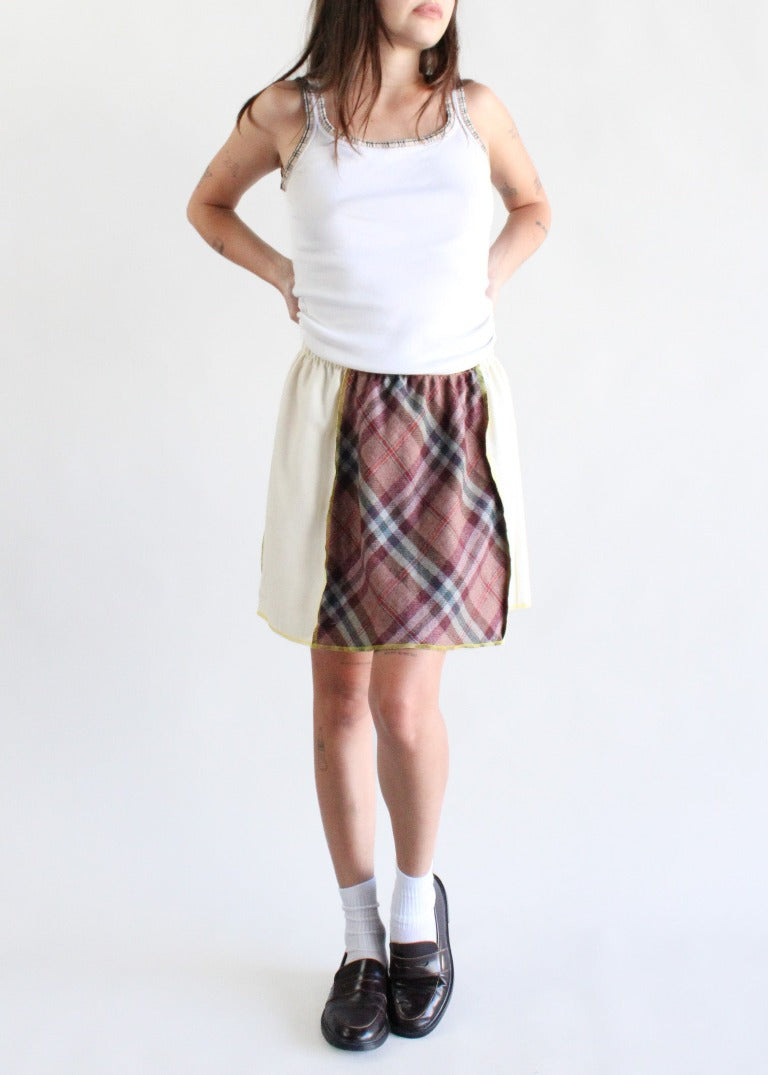 RCYCLD Solid x Plaid Wool Paneled Mini Skirt