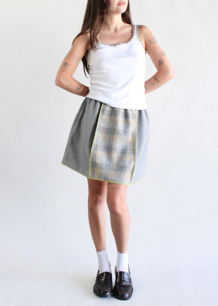 RCYCLD Solid x Plaid Wool Paneled Mini Skirt