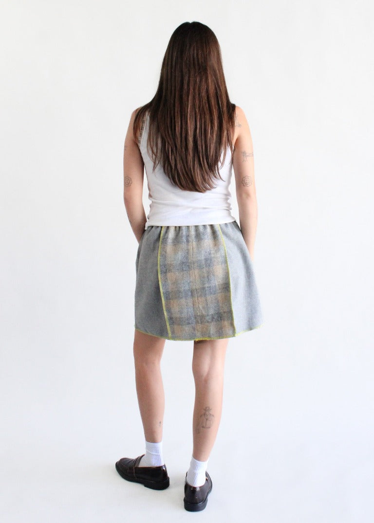 RCYCLD Solid x Plaid Wool Paneled Mini Skirt