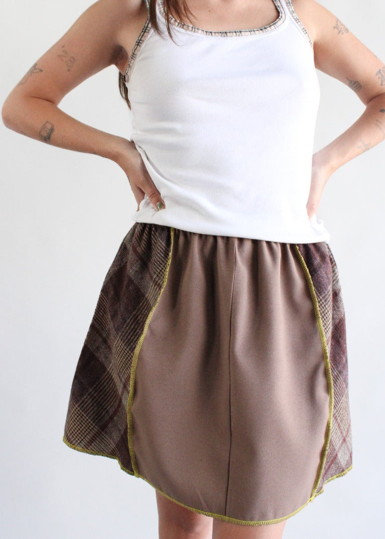 RCYCLD Solid x Plaid Wool Paneled Mini Skirt