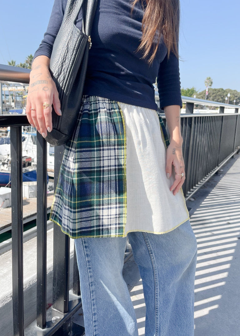 RCYCLD Solid x Plaid Wool Paneled Mini Skirt