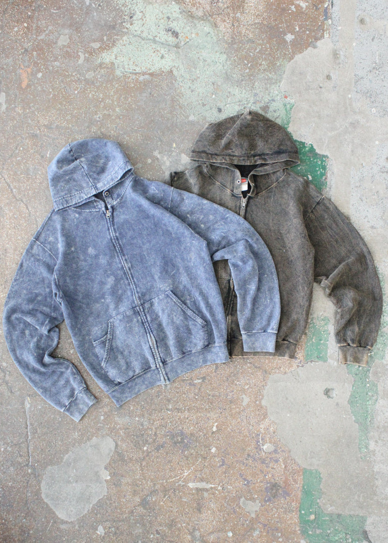 RCYCLD Oversized Acid Wash Zip Up