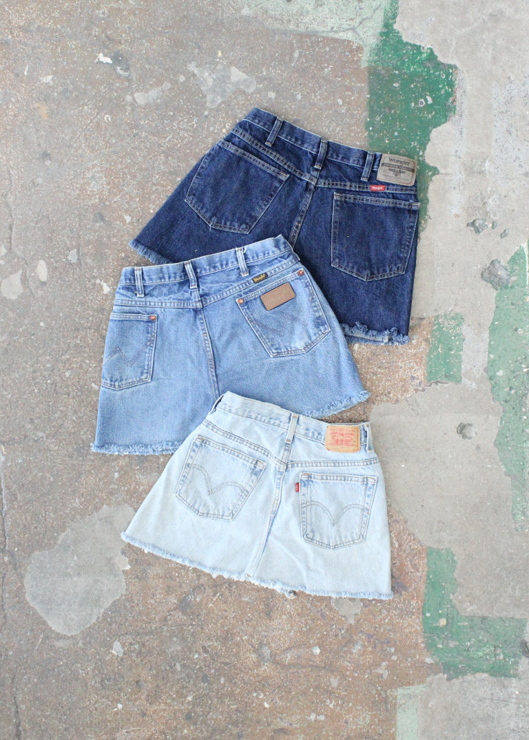 RCYCLD Cross Closure Denim Mini Skirt