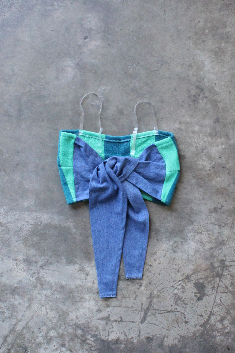 RCYCLD Over Dyed Towel x Denim Tie Top