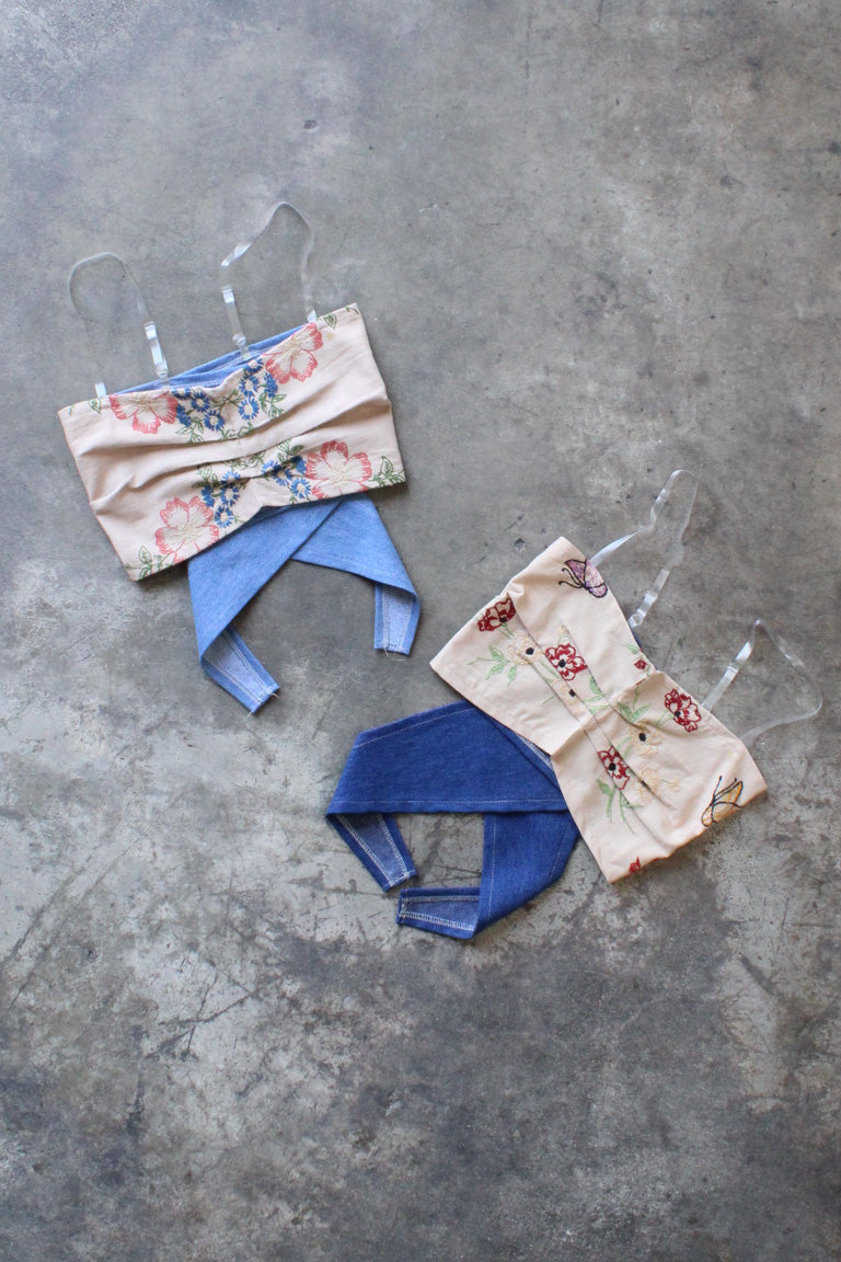 RCYCLD Embroidered x Denim Tie Top