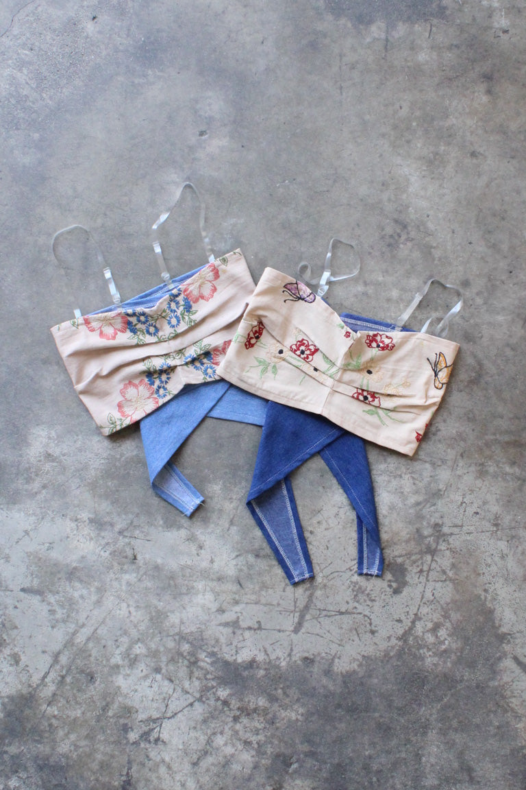 RCYCLD Embroidered x Denim Tie Top