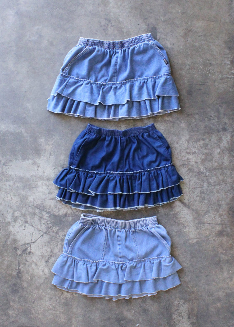 RCYCLD Denim Ruffle Mini Skirt