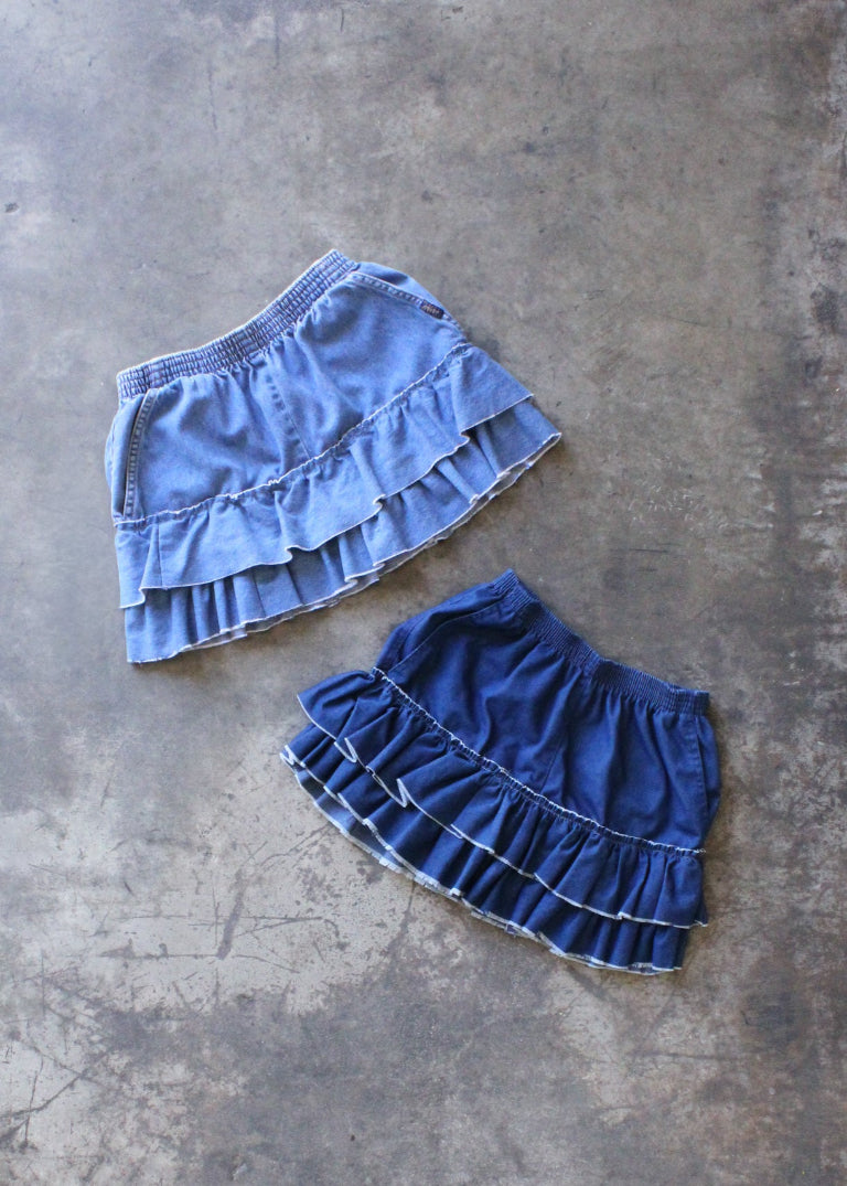 RCYCLD Denim Ruffle Mini Skirt