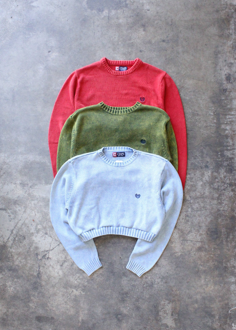RCYCLD Acid Wash Cropped Knit Sweater