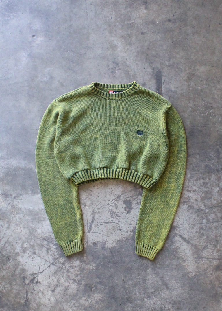 RCYCLD Acid Wash Cropped Knit Sweater