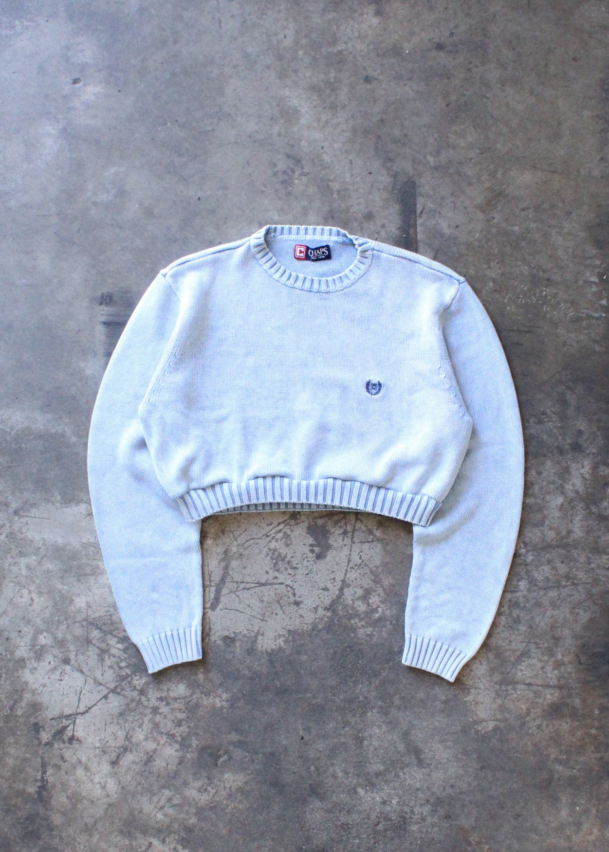RCYCLD Acid Wash Cropped Knit Sweater