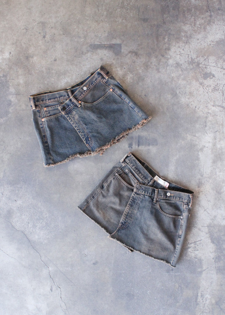 RCYCLD Cross Closure Denim Mini Skirt