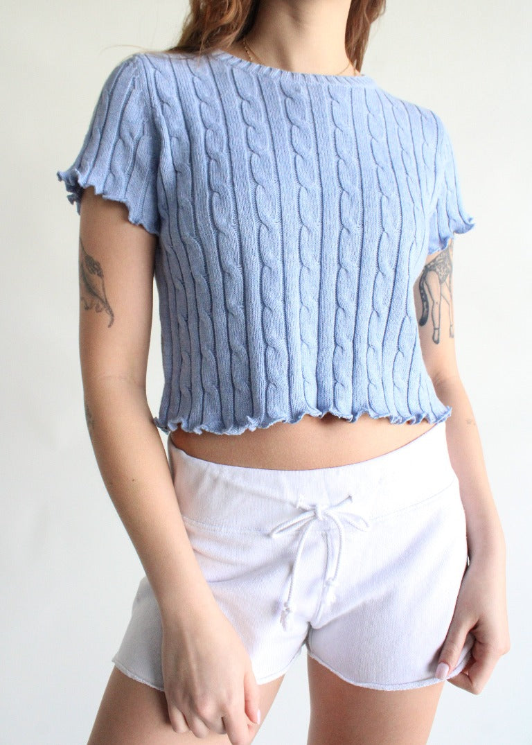 RCYCLD Cable Knit Lettuce Edge Crop Top