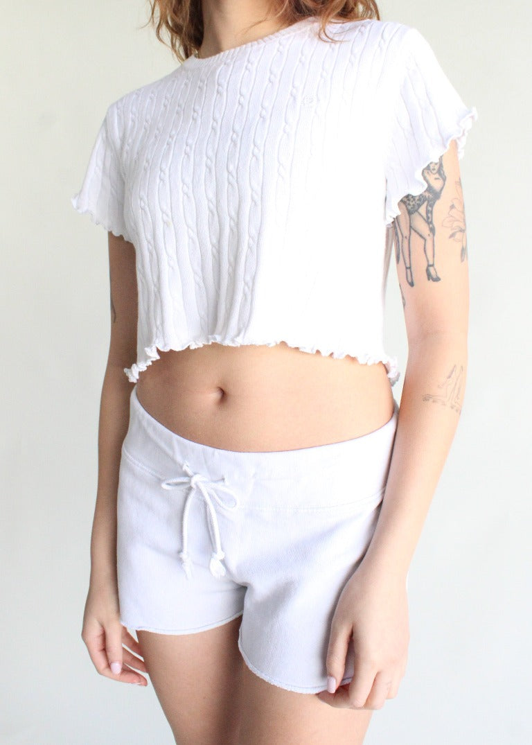 RCYCLD Cable Knit Lettuce Edge Crop Top