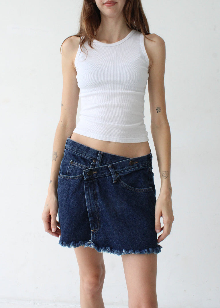 RCYCLD Cross Closure Denim Mini Skirt