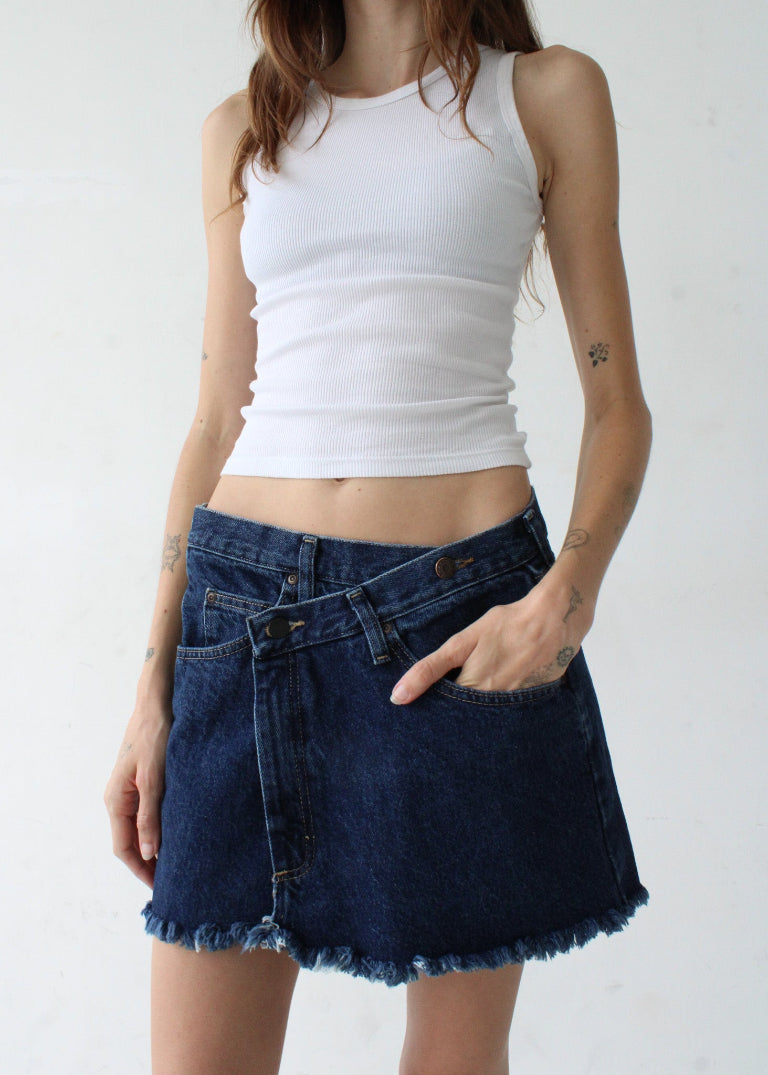 RCYCLD Cross Closure Denim Mini Skirt