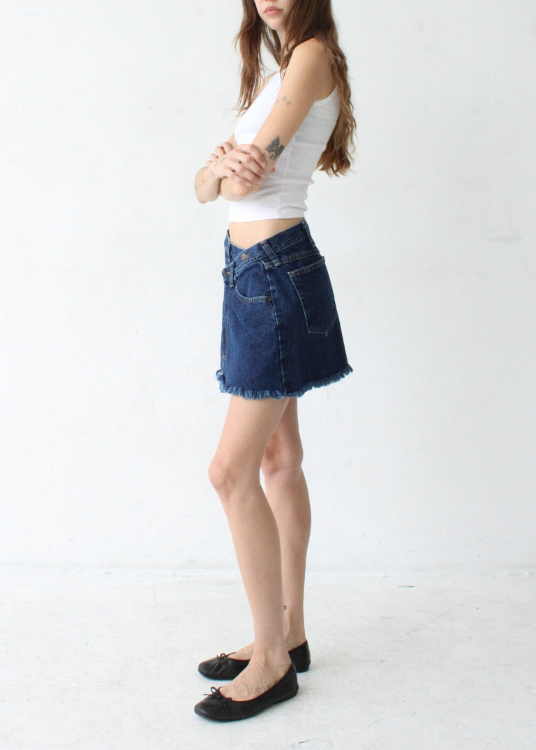 RCYCLD Cross Closure Denim Mini Skirt