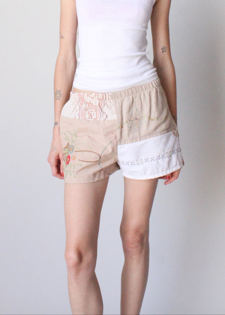 RCYCLD Embroidered Pieced Shorts