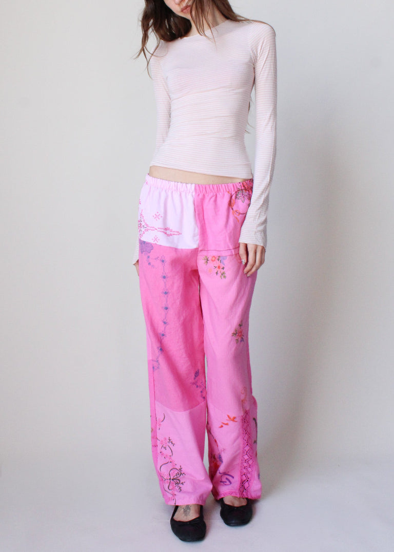 RCYCLD Over Dyed Embroidered Pieced Pant