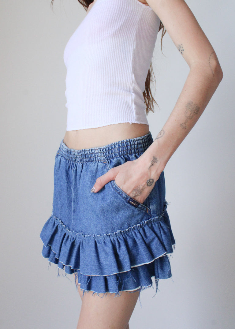 RCYCLD Denim Ruffle Mini Skirt