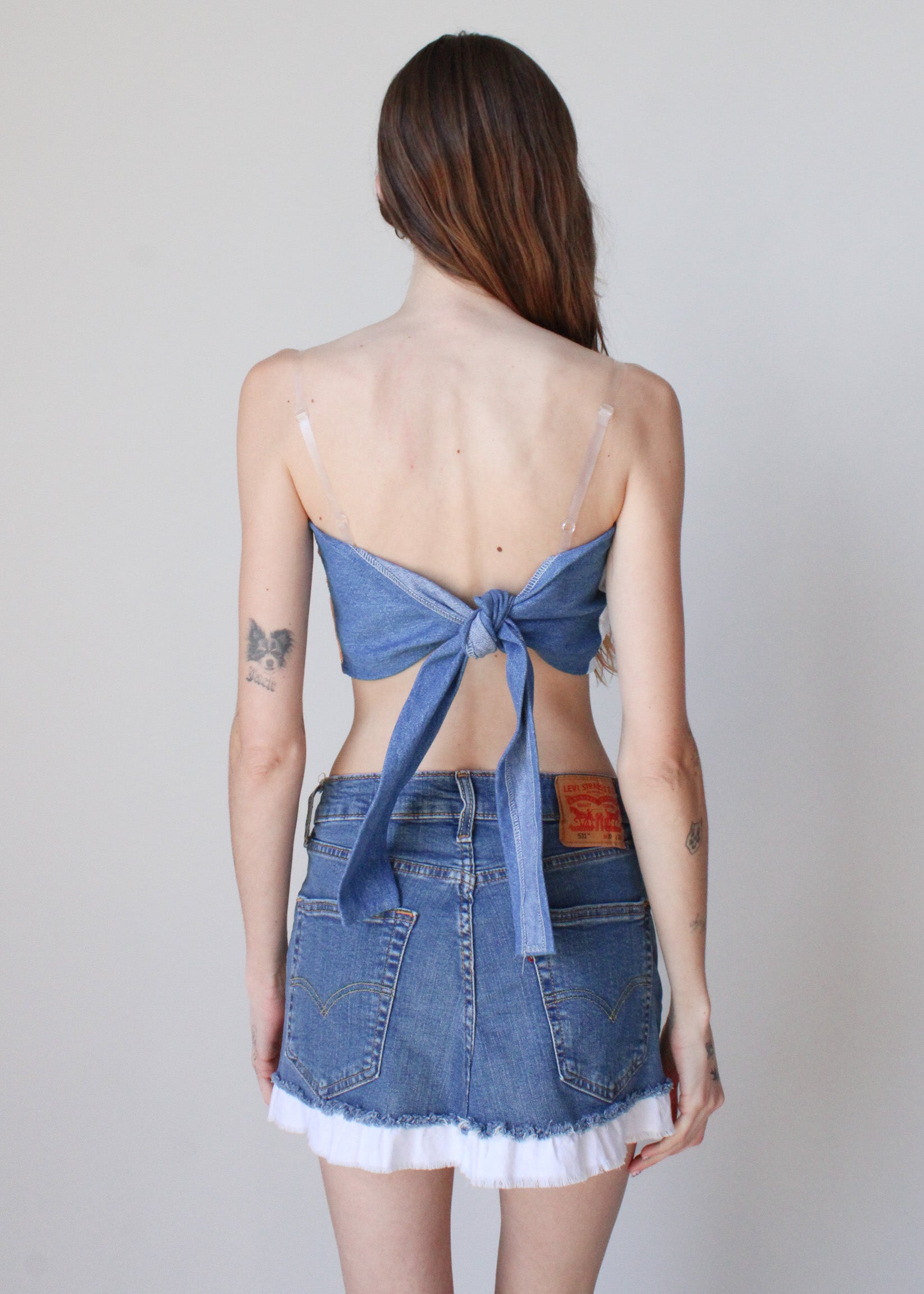 RCYCLD Over Dyed Towel x Denim Tie Top