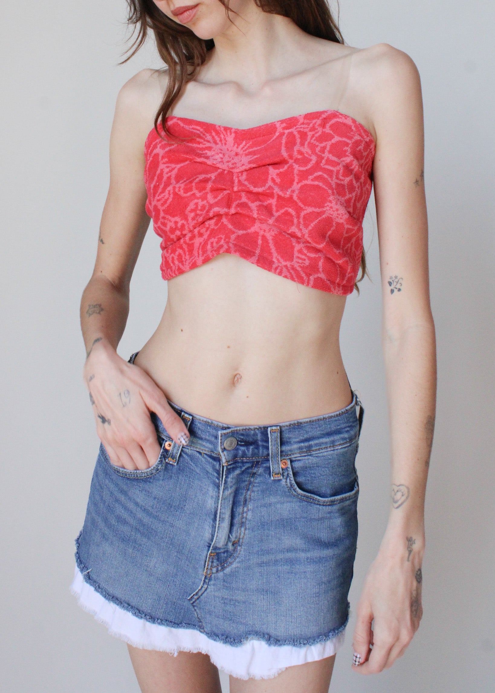 RCYCLD Over Dyed Towel x Denim Tie Top