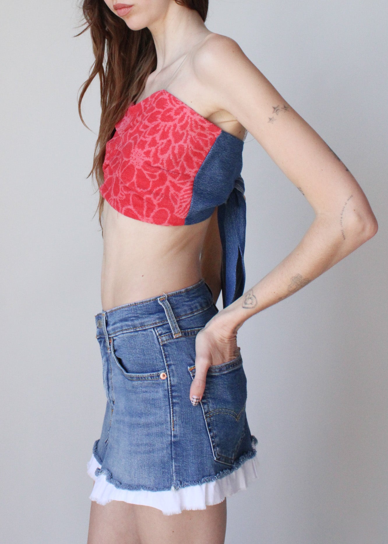 RCYCLD Over Dyed Towel x Denim Tie Top