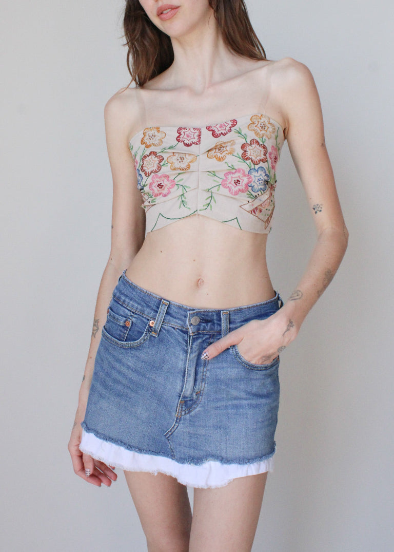 RCYCLD Embroidered x Denim Tie Top
