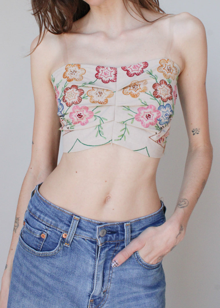 RCYCLD Embroidered x Denim Tie Top