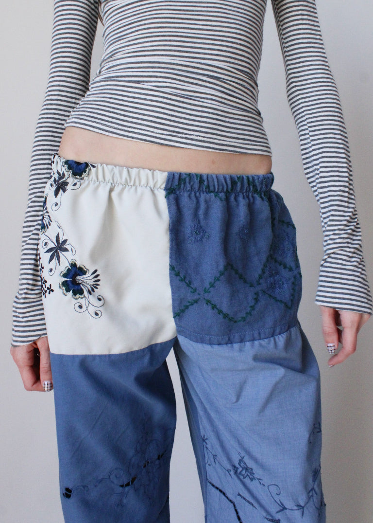 RCYCLD Over Dyed Embroidered Pieced Pant