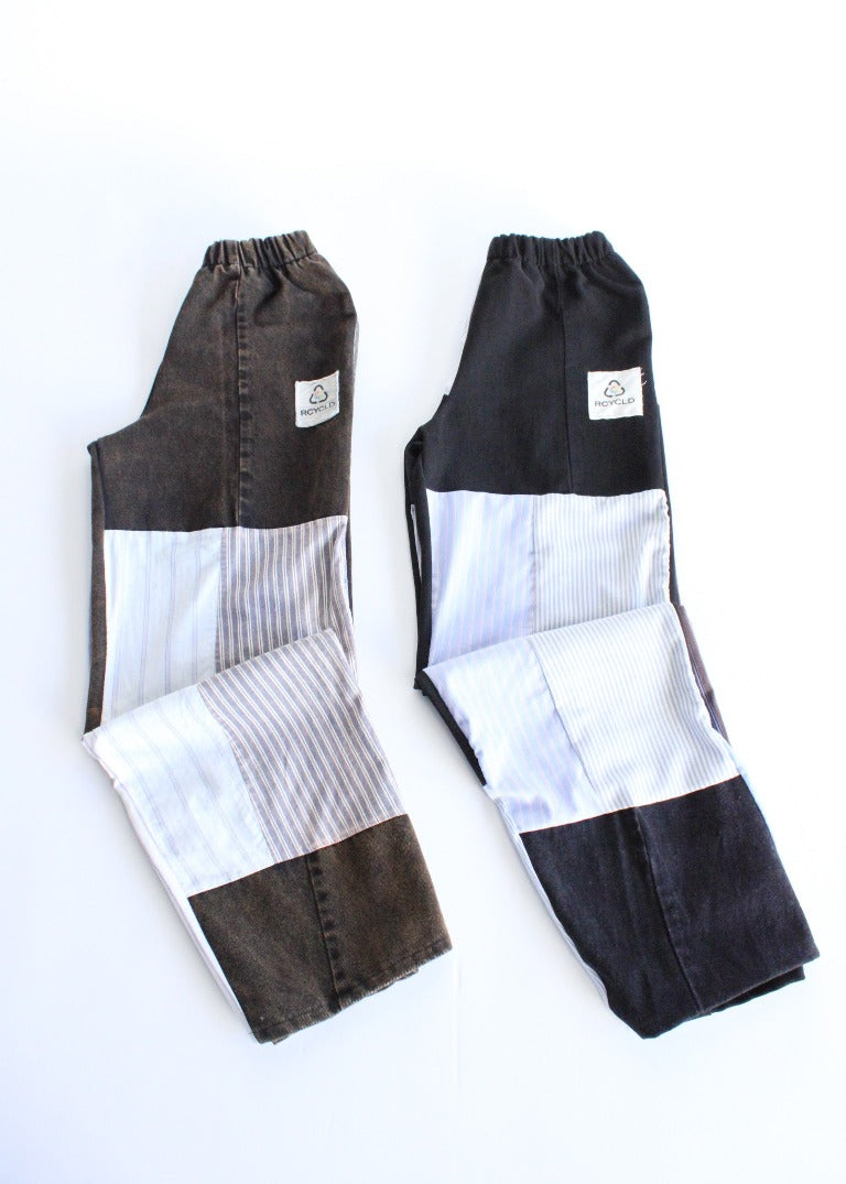 RCYCLD Black Denim x Stripes Pants